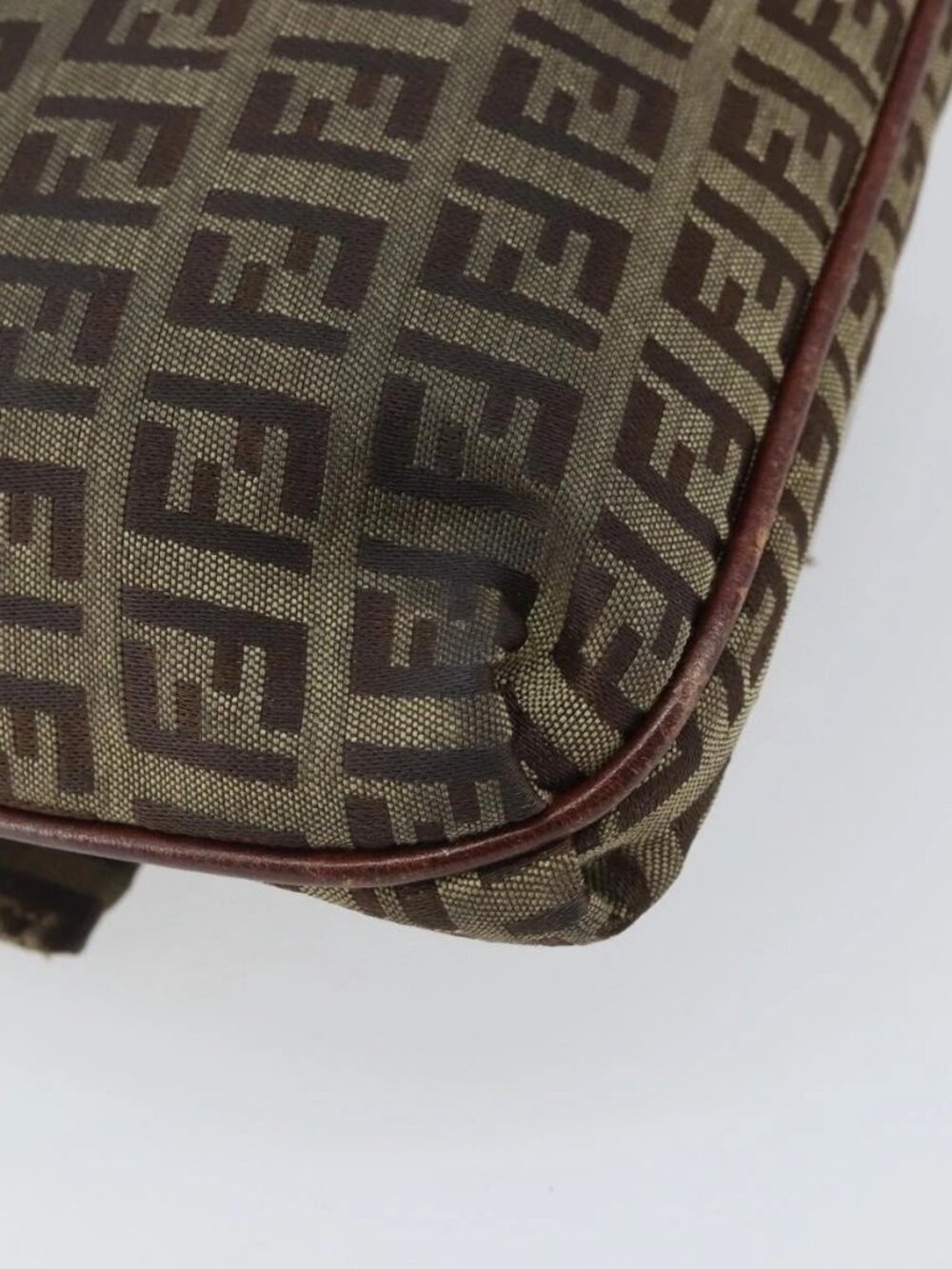 FENDI Zucchino Canvas Shoulder Bag Beige Gold Auth 169575 - Picture 10 of 15